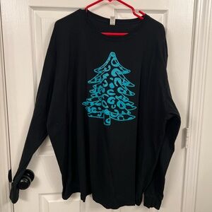Black Long Sleeve Tee with Blue Tree Design